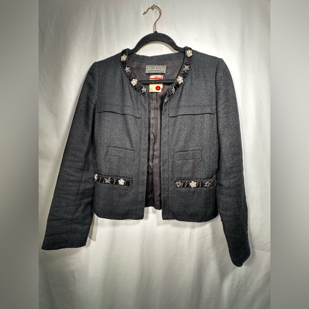 Italian Woven Blazer with Floral Accents